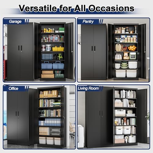 BESFUR Metal Storage Cabinet with 2 Doors and 5 Adjustable Shelves Garage Sto...