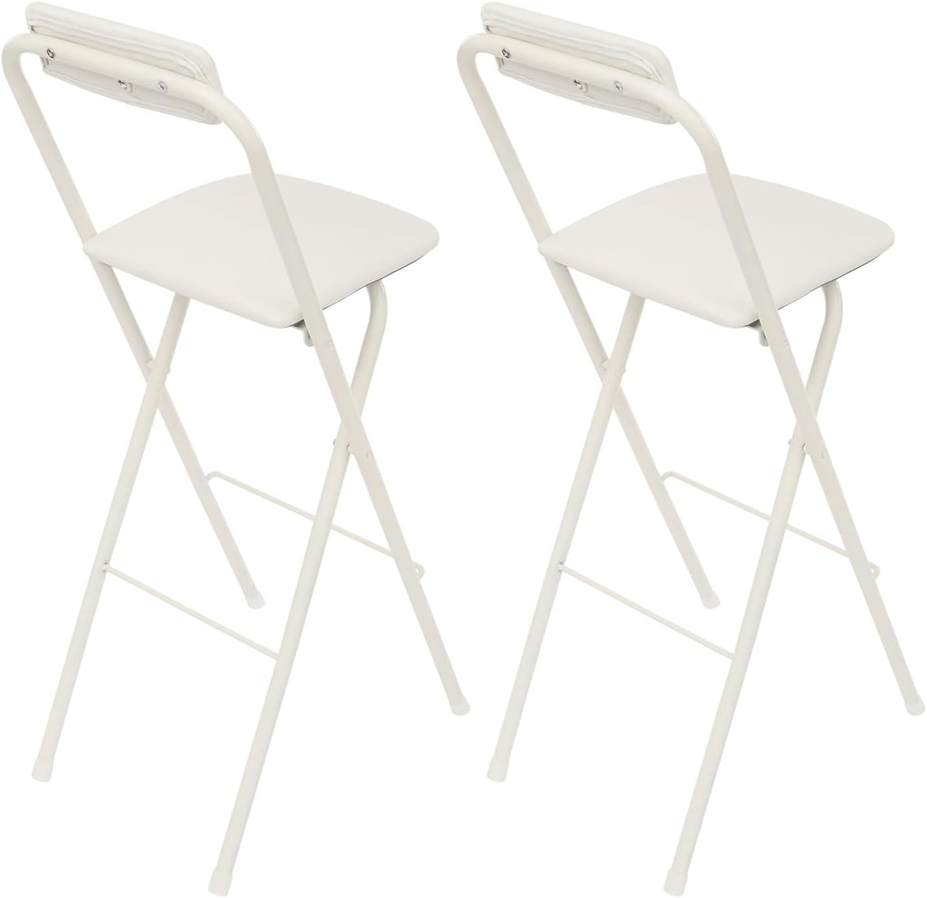 Set of 2 Foldable Bar Stools 29.5 Inch Height - Modern Folding Counter Height Chairs 275 lbs Capacity, PU Cushion for Kitchen, Bar, Cafe (White)