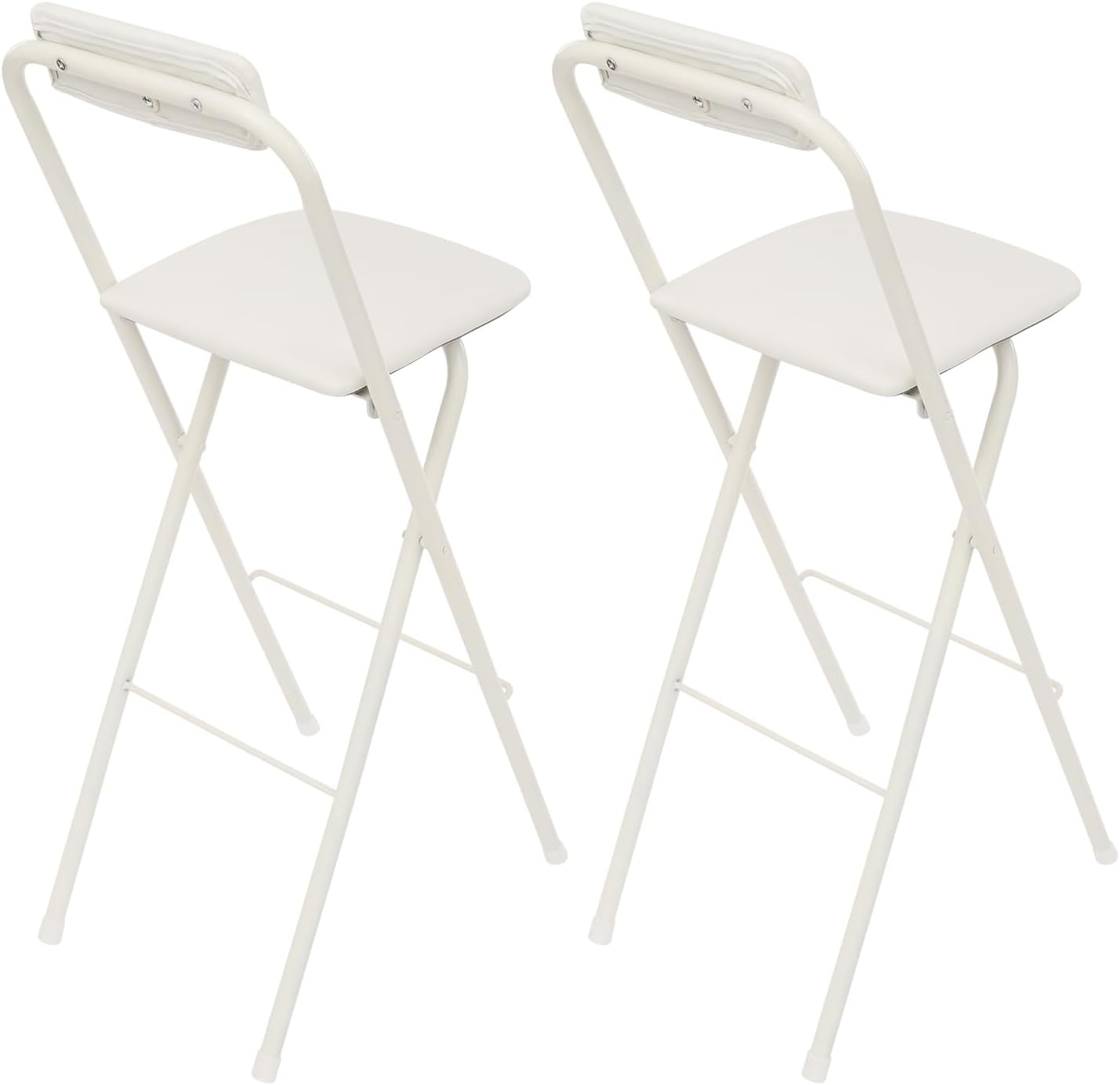 Set of 2 Foldable Bar Stools 29.5 Inch Height - Modern Folding Counter Height Chairs 275 lbs Capacity, PU Cushion for Kitchen, Bar, Cafe (White)