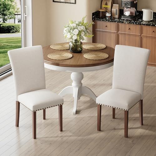 COLAMY High Back Upholstered Dining Chairs Set of 2, Beige