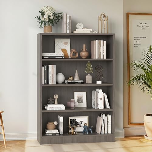 Farini 48 Inch Tall 4-Shelf Bookcase, Wood Bookshelf Storage Organizer Adjust...