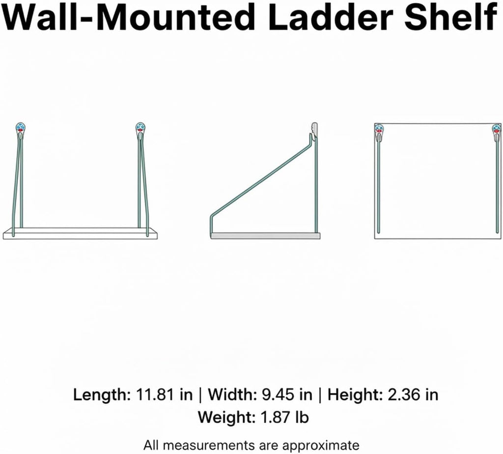 Bedroom & Living Room Wall Ladder Shelf, White Paper-Based Composite Floating Storage for Nightstands and Counters (1 Piece)