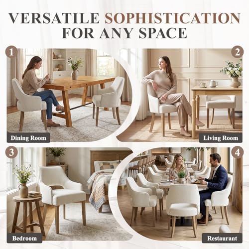 Linen Upholstered Dining Chairs Set of 6 with Arms