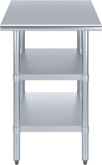 AmGood Stainless Steel Work Table with 2 Shelves | NSF | Metal Utility Table (24" Long x 24" Deep)