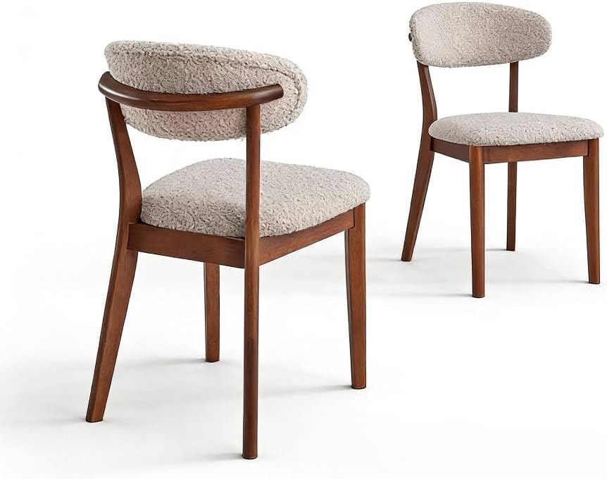 2Pcs Upholstered Wood Dining Chair, Cherry Color