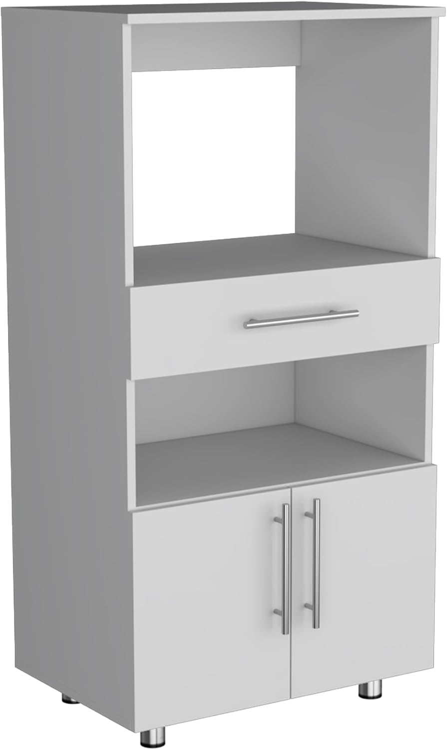 Kitchen Pantry 48" H, Two Open Storage Shelves, One for Microwave, Two D...