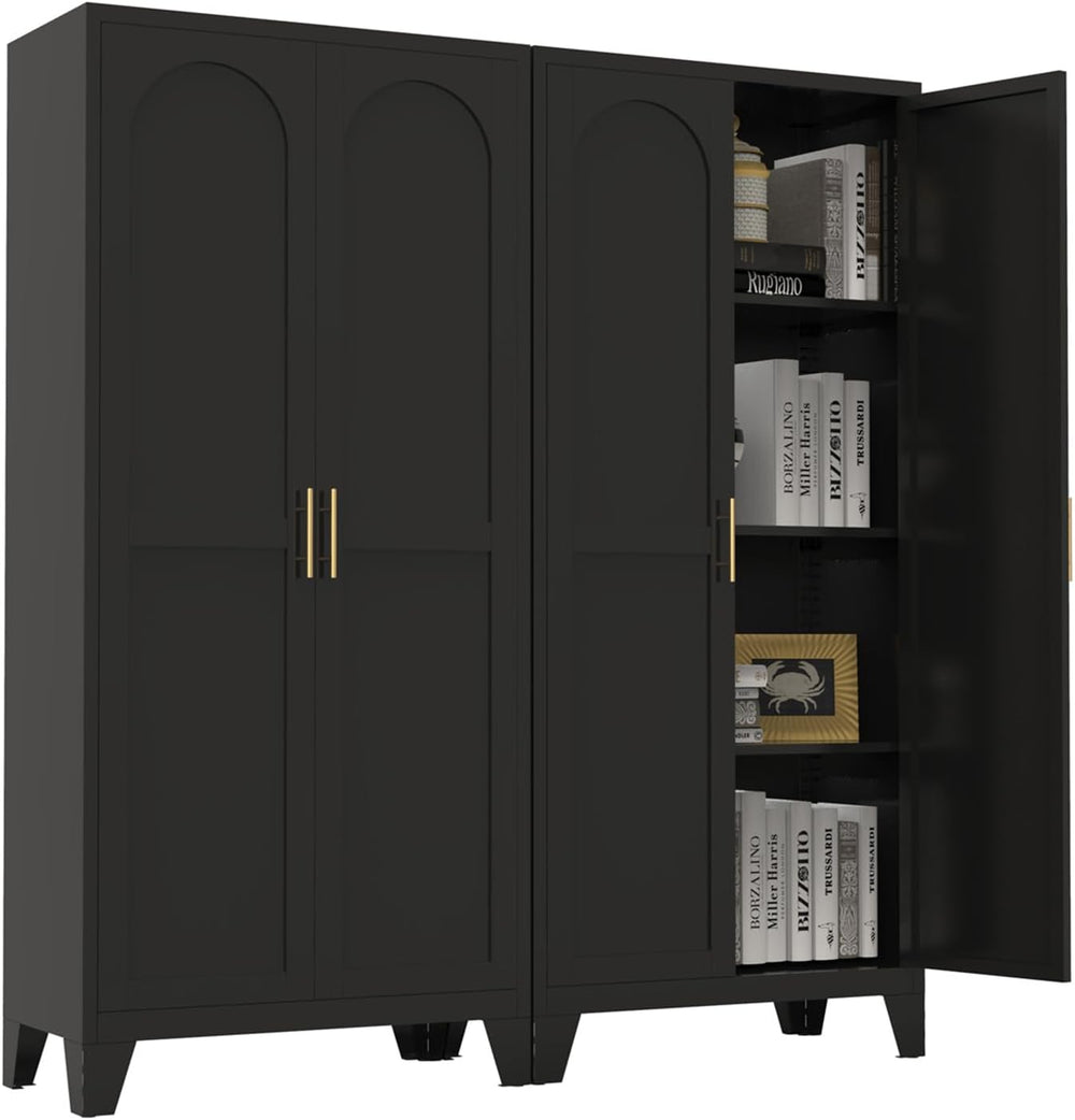 61" Tall Kitchen Pantry Cabinet, Black Metal Garage Storage Cabinet with...