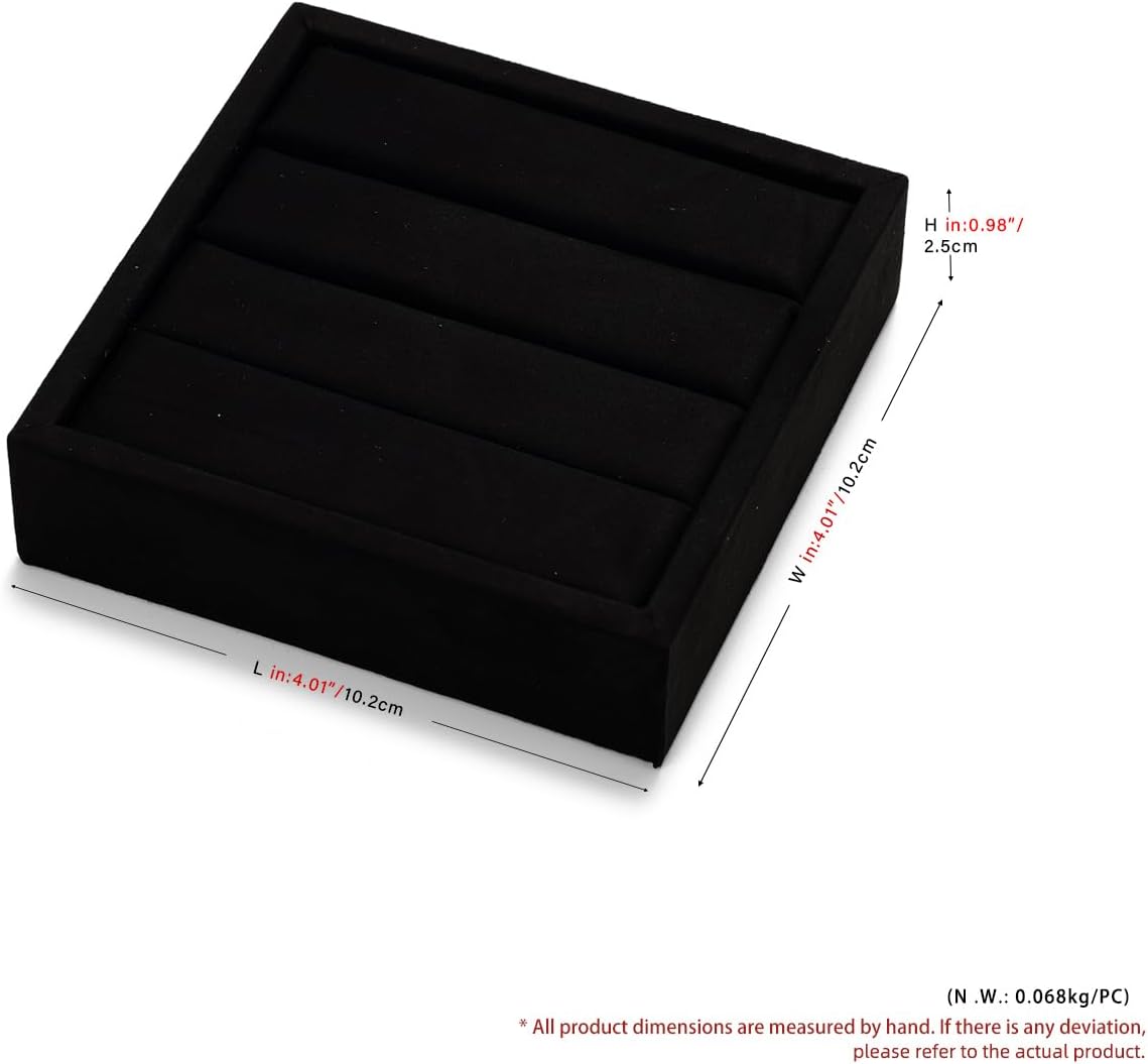 Black Velvet 3-Slots Jewelry Ring Display Tray Showcase Small Jewelry Display Organizer Tray for Rings(S)