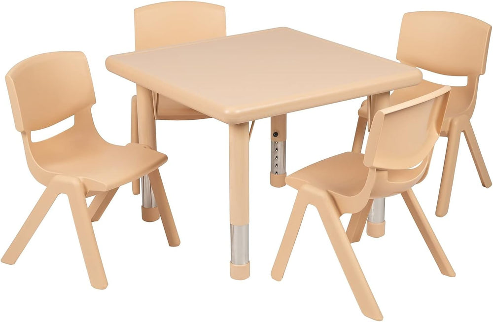 Flash Furniture 24 in Plastic Square Activity Table with 4 Chairs, Natural | ...