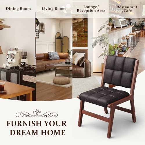 Furniliving Oak Wooden Dining Chairs Set of 2, Mid-Century Modern Leather Uph...