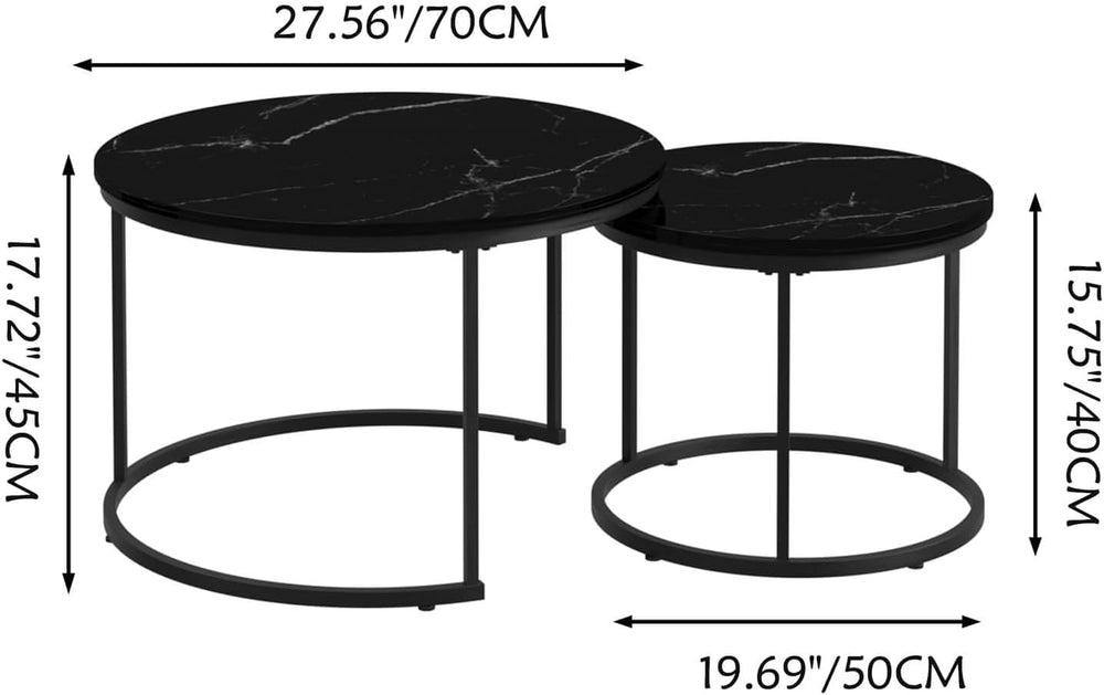 Nesting Coffee Table Set of 2, Round Nesting Tables with Marble-Look Top and ...