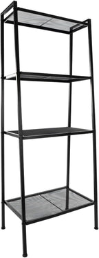4-Tier Wide Ladder Bookshelf, Black Iron Storage Shelf with Mesh Shelves, Stable Open Display Rack for Living Room, Bedroom, Study and Home Organization