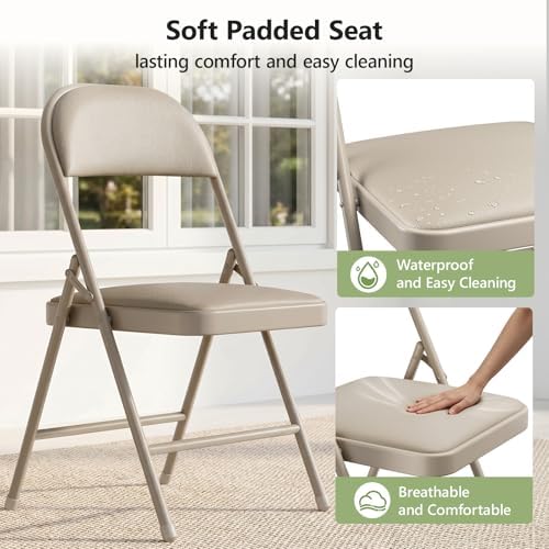 Folding Table and Chairs, 4ft Folding Table with Adjustable Height& PU Le...