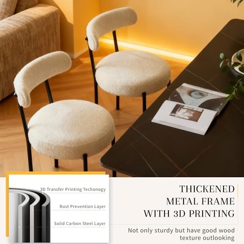 Dining Chairs Set of 2, Boucle Upholstered Modern Mid Century Round Kitchen C...
