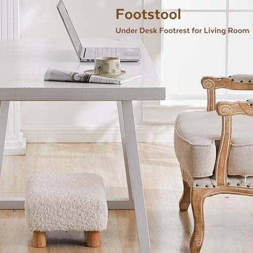Small Foot Stool Ottoman, Sherpa Footstool Ottoman Foot Rest for Couch, Recta...