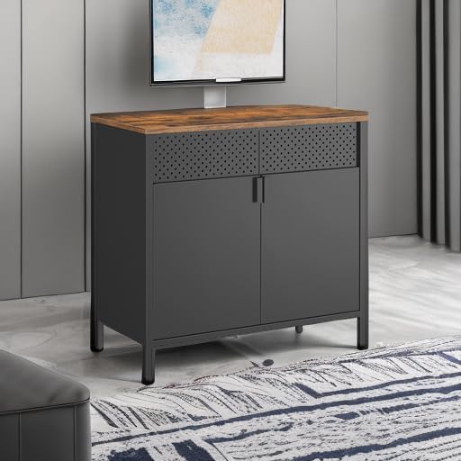SONGMICS Storage Cabinet, Metal Cabinet, Sideboard with 2 Doors, 15.7 x 31.5 ...