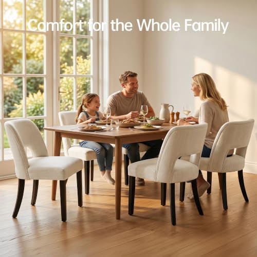 keoni Wooden Dining Chairs Set of 6 with Black Rubberwood Legs and Backrest