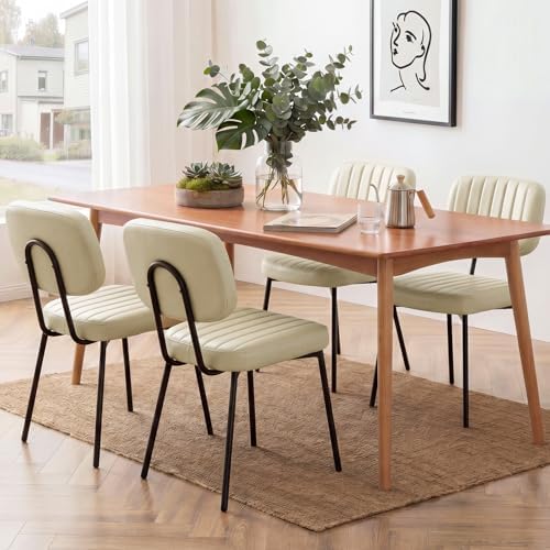 OLIXIS Dining Chairs Set of 4, Upholstered Kitchen Chairs, Beige White