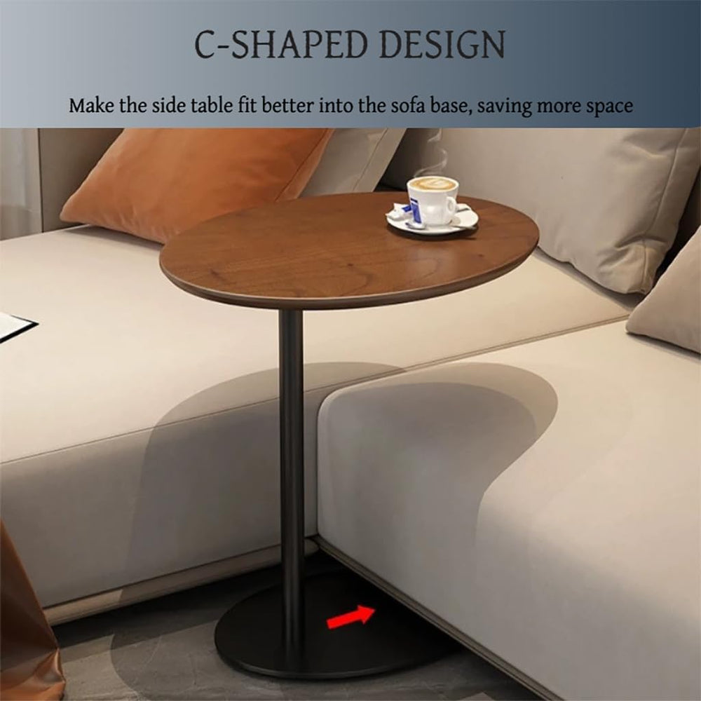 C Shaped End Table, Sofa Side Table with Metal Base, Solid Wood Side Table Su...