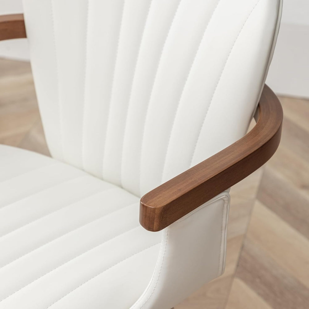 LUNLING Swivel Dining Chairs, Mid Century Modern White Faux Leather Kitchen C...