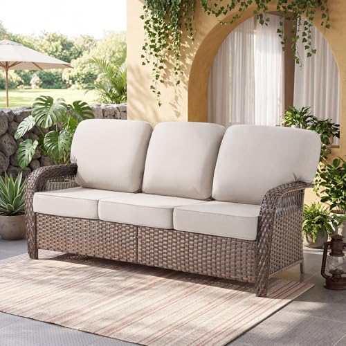 Belord Luxury Outdoor High Back Couch, All-Weather Wicker 3-Seater Sofa, Wick...
