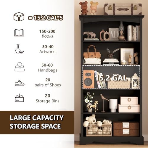 TVU 5-Tier Wooden Bookshelf, 31.5" W x 65" H ×9.9" D Bookshelf...