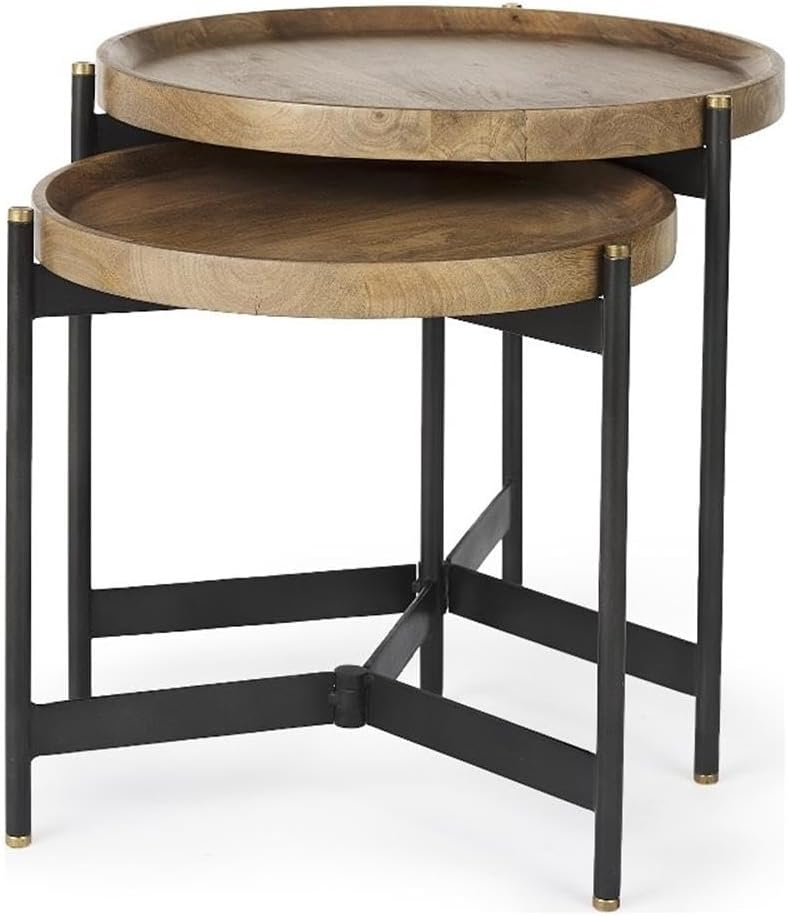 Pemberly Row Nesting Side Tables, 22.5Lx22.5Wx20.8H, Mango Wood Tray Tops, Fo...