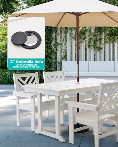 7 Piece HDPE Outdoor Dining Set for 6, Patio Dining Furniture Set with Umberl...