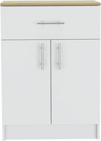 23.6" D*15.9" W*33.5" H Freestanding Storage Cabinet with Dawer & Shelf, Double Door, Natural Wood Top, Rectangular Kitchen Pantry, Modern Minimalist, for Living Room, Dining Room, White