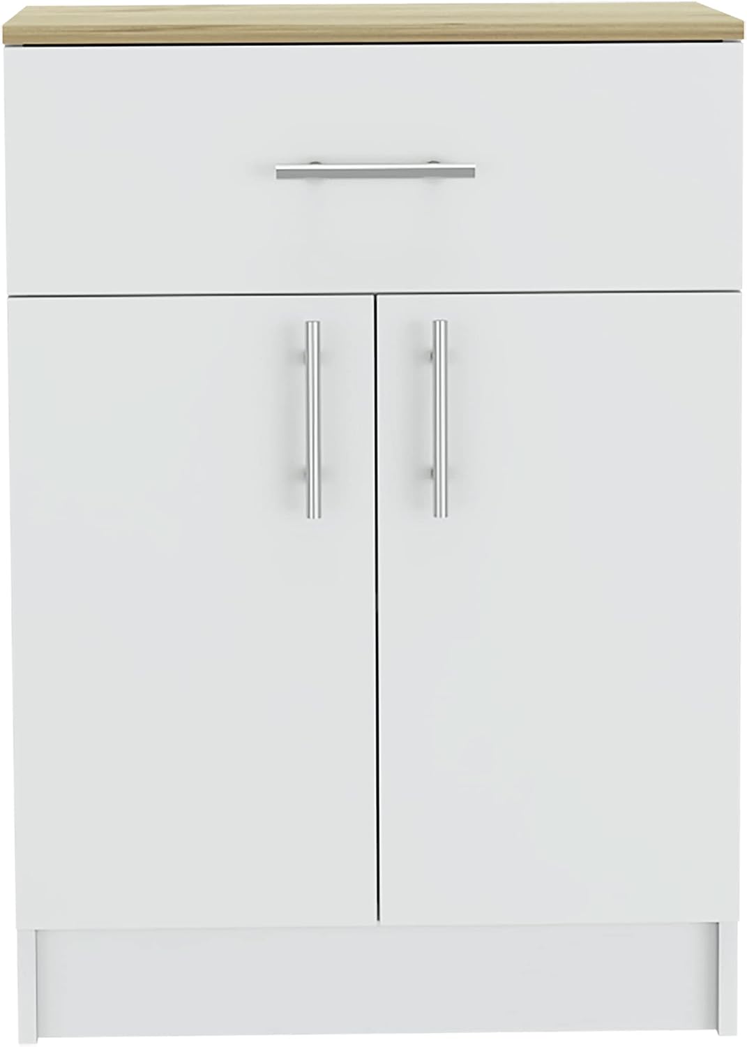 23.6" D*15.9" W*33.5" H Freestanding Storage Cabinet with Dawer & Shelf, Double Door, Natural Wood Top, Rectangular Kitchen Pantry, Modern Minimalist, for Living Room, Dining Room, White