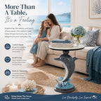 Luxury Dolphin Side Table, White Faux Marble Top Accent End Table, Decorative Animal Sculpture Furniture for Living Room, Bedroom, Entryway Home Decor