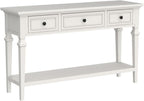Merax Farmhouse Wood ConsoleTable for Hallways Narrow Foyer Sideboard with Drawers and Bottom Shelf for Entryway Antique White
