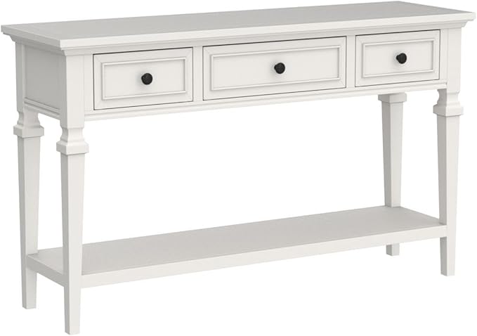 Merax Farmhouse Wood ConsoleTable for Hallways Narrow Foyer Sideboard with Drawers and Bottom Shelf for Entryway Antique White