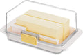 White Airtight Butter Dish with Lid for Countertop, Stylish Container with Cutter Knife, Large Capacity Stick Holder for East/West Coast Butter, Keeper&Tray Fit Refrigerator or Camping Use