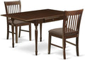 East West Furniture MZNO3-MAH-C 3 Piece Dinette Set for Small Spaces Contains a Rectangle Dining Table with Dropleaf and 2 Linen Fabric Dining Room Chairs, 36x54 Inch, Mahogany