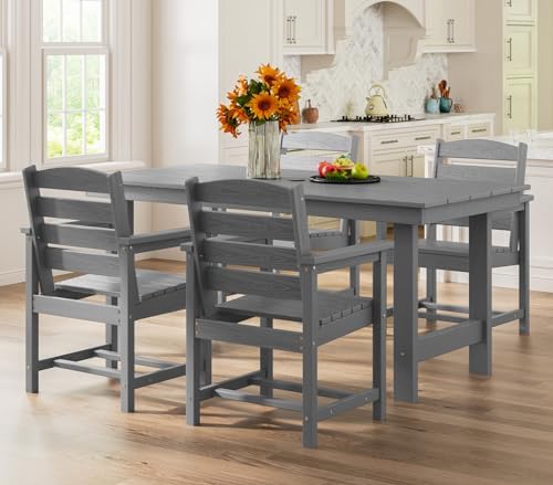 SERWALL 5 Pcs HDPE Patio Dining Set, Outdoor Dining Set for 4, Gray