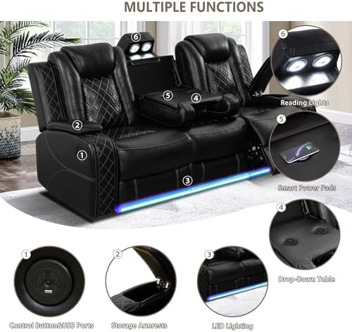 Power Recliner Sofa Set, Breathing Leather Reclining Couch Set, 3 Piece Livin...