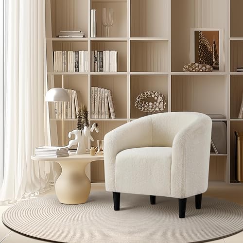 Yaheetech Small 25.5in Wide Sherpa Barrel Accent Chair for Bedroom, Ivory | C...
