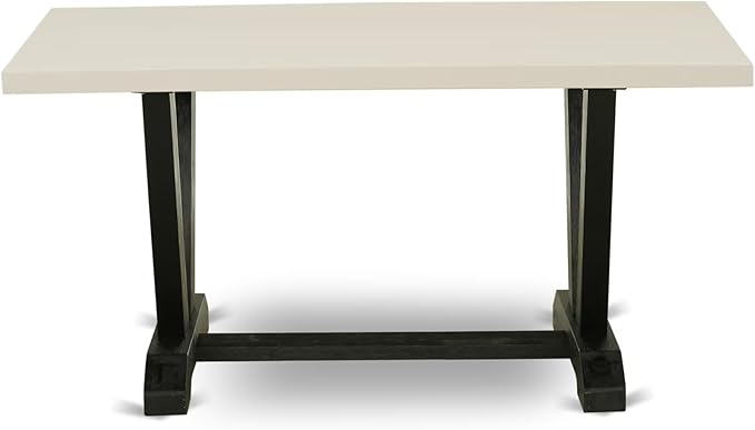 East West Furniture V626DR124-5 5 Piece Dining Table Set for 4 Includes a Rectangle Kitchen Table with V-Legs and 4 Black Color Linen Fabric Parson Dining Chairs, 36x60 Inch, Multi-Color