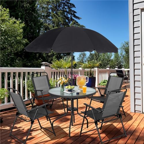 Vongrasig 6 Piece Folding Patio Dining Set,Small Metal Outdoor Garden Patio T...