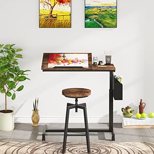 Tribesigns Height Adjustable C Shaped End Table with Wheels and Side Pocket, ...
