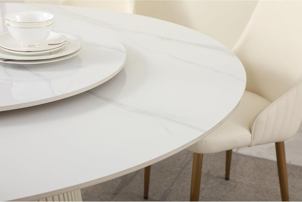 Round Marble Dining Table, Dining Table Faux Marble Stone Top Dining Room Set...