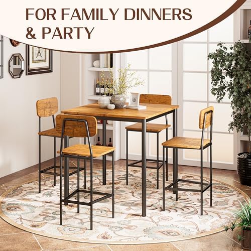 Kitchen Table and Chairs of 4, 5 Piece Dining Table Set, Sturdy Industrial Sp...