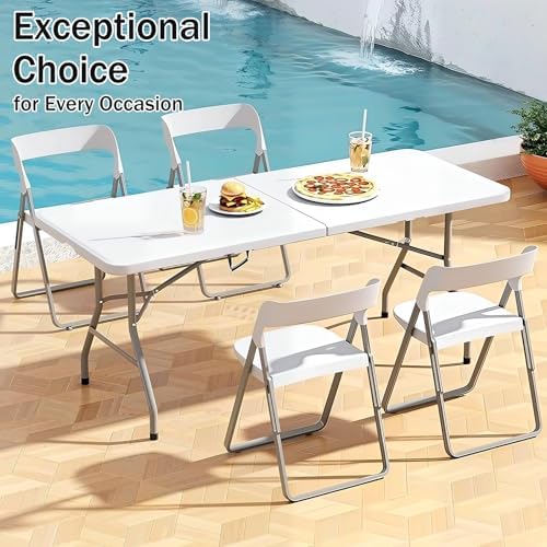 1 Set 6 FT Rectangle Folding Table with Carrying Handle, Lightweight Fold-in-...