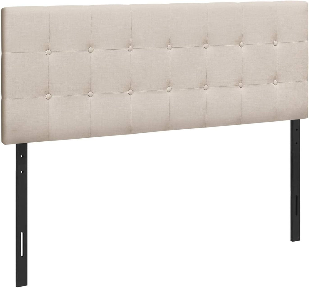BOWERY HILL Queen Upholstered Headboard, Beige Linen-Look Fabric, Button-Tuft...