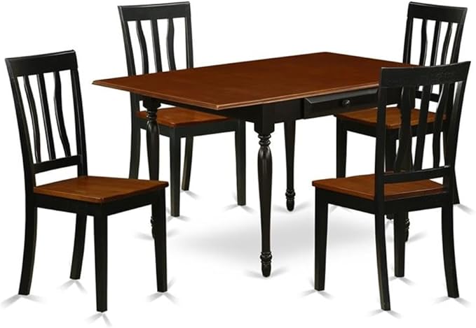East West Furniture MZAN5-BCH-W 5 Piece Kitchen Table & Chairs Set Includes a Rectangle Dining Room Table with Dropleaf and 4 Dining Chairs, 36x54 Inch, Black & Cherry