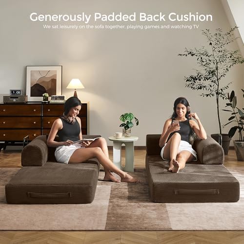 79" Convertible Futon Sofa Bed, Couch for Living Room | Brown | Folding ...