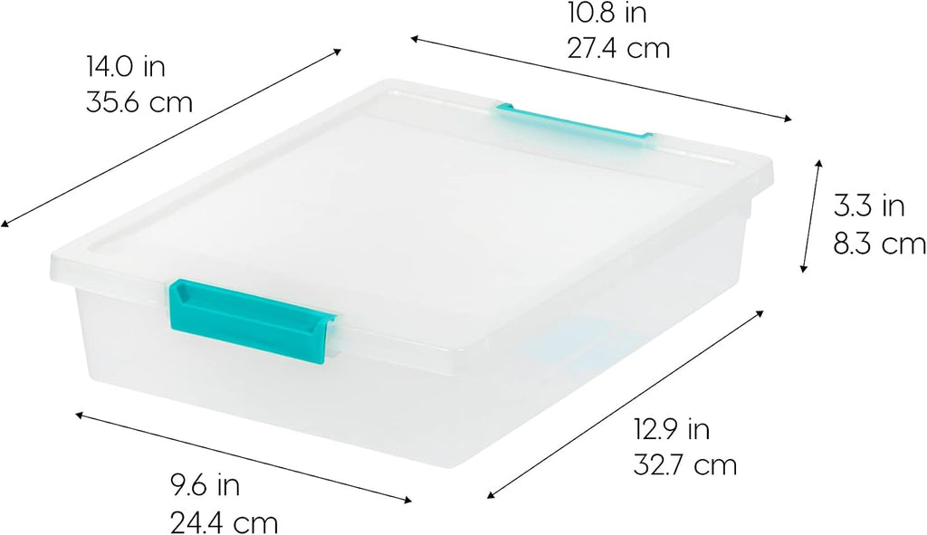IRIS USA 6 Qt. Craft Storage Bins with Lids, 6-Pack, |Made in USA|, Clip Box, Small Plastic Sensory Bin Tote Organizer Containers for Art Supplies, Paper, & Office, Stackable - Clear/Seafoam Blue