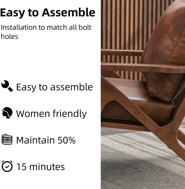 INZOY Mid-Century Modern Accent Chair with Wood Frame, PU Leather Living Room...