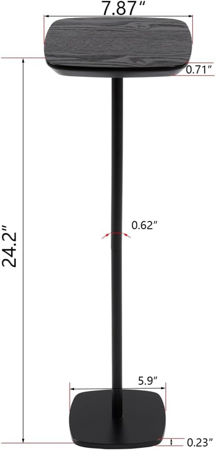 Pedestal Side Table, Small Drink Tables Pedestal Stand, Black Square Mini End...